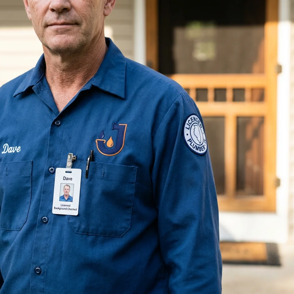 Licensed plumber showing ID badge in Escondido, CA