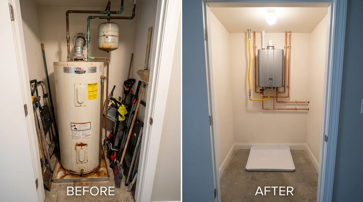 Tank water heater versus wall-mounted tankless unit comparison for Escondido, CA homeowners